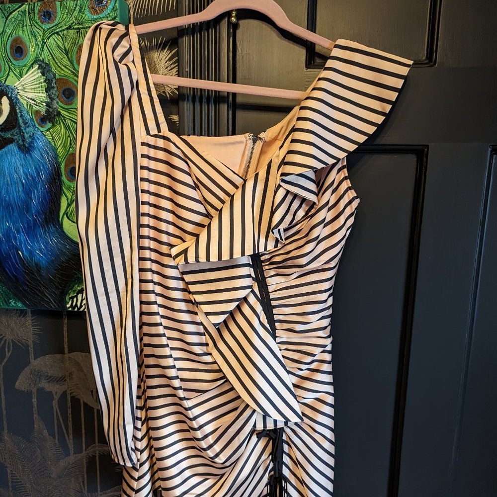 Self Portrait Striped Silk Mini Asymmetrical Dress US 10